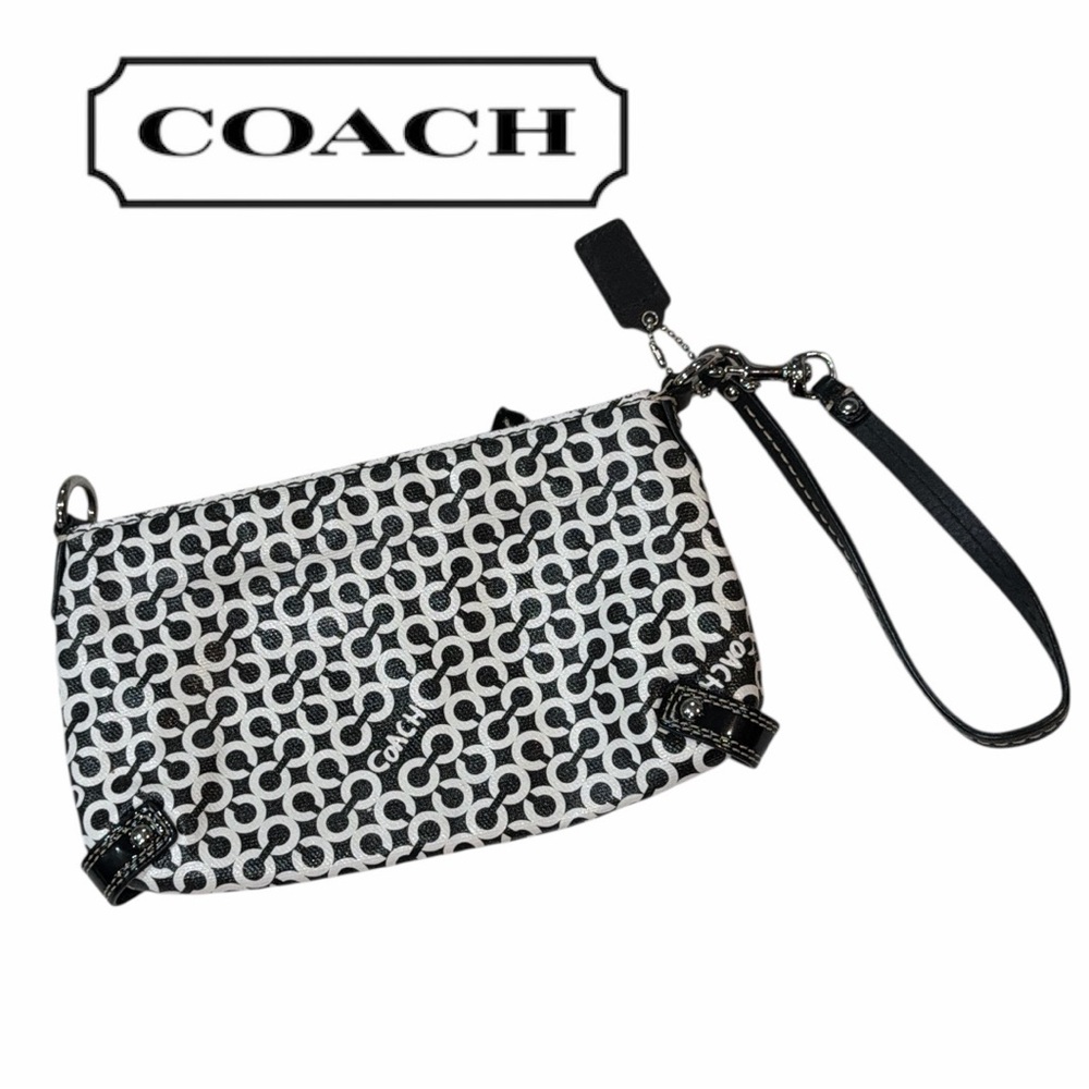 Coach Penelope Signature Op Art Black/White Wristlet - Picture 3 of 4